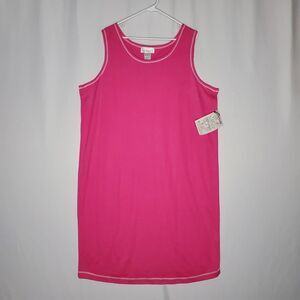 Sue Brett Sleeveless Shift Dress 4X Pink Jersey Contrast Topstitch‎ Midi Vtg 80s
